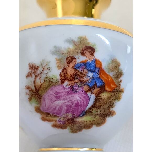 SMALL DECORATIVE VASE-LIMOGES-FRANCE-Porcelain-White-Gold Trim-Couple Image-Sml - Picture 2 of 11